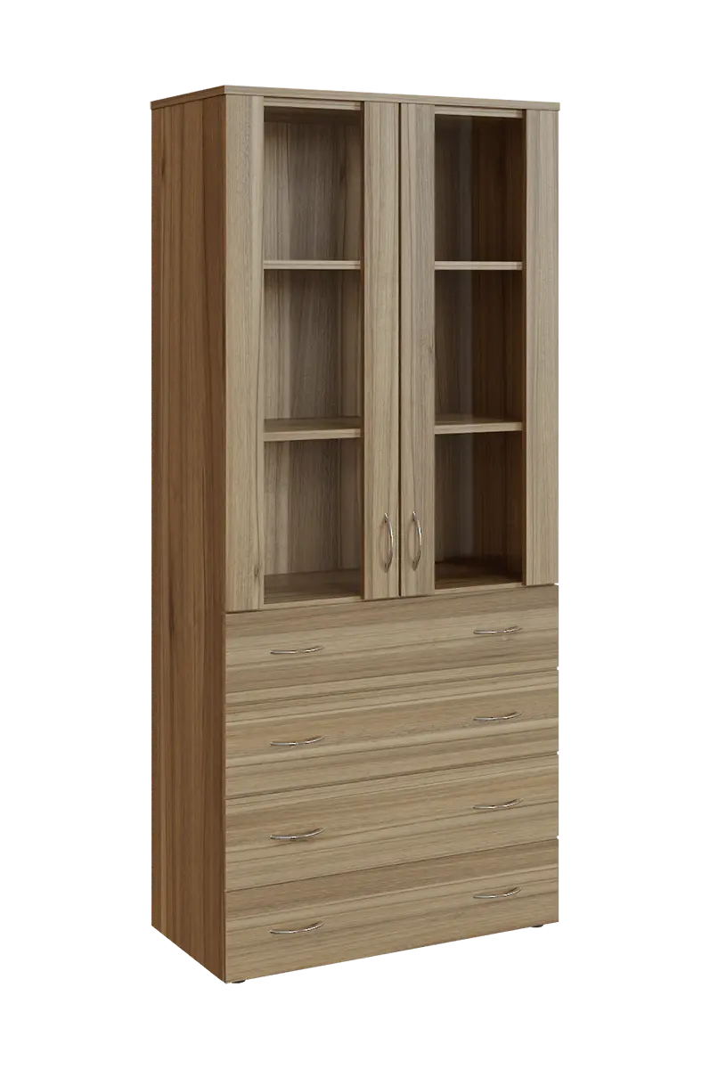 N 5 - 84ZS kancelářská skříň, 2-dveřová/prosklená/zásuvky, 1800x800x400, ořech světlý